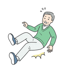 転倒して尻もちをつく高齢男性のイラスト
