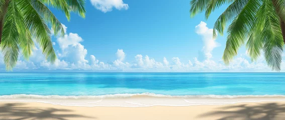 Selbstklebende Fototapeten Beach with palm trees and a sea banner background © MdJahangir