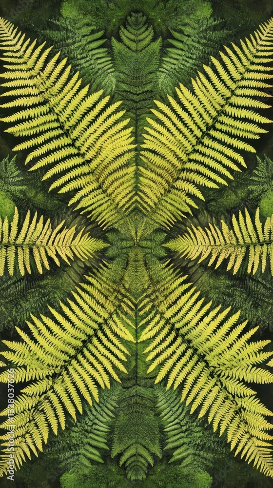 Poster symmetrical arrangement of green ferns create a decorative pattern