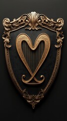 Ornate Shield Features a Golden Heart Shaped Harp Decoration
