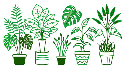 Obraz premium Lush collection of houseplants in decorative pots, perfect for home styling inspirations.