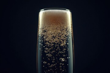 Bubbles Rising in a Sparkling Glass of Carbonated Beverage