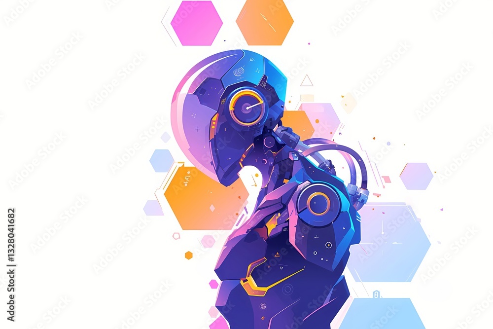 Poster futuristic robot profile with geometric shapes. artificial intelligence concept. technological innov