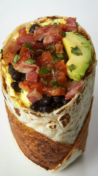 Savory Breakfast Burrito with Bacon, Avocado, and Black Beans