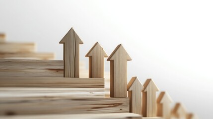 Wooden Staircase with Arrow Shapes Illustrating Incremental Growth and Progress in a Minimalistic and Modern Style