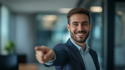 Fototapeta premium Confident Businessman Pointing Forward in Office