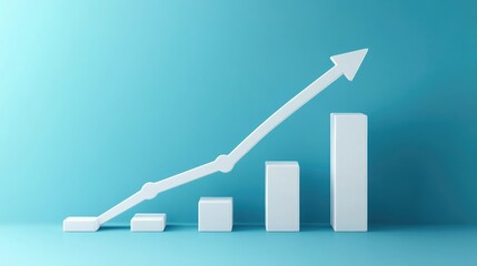 Simple White 3D Graph Demonstrating Sustained Growth Against a Blue Background Signifying Business Success and Progress