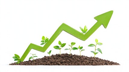 Fresh Green Plants with an Upward Growth Arrow Representing Sustainable Development and Nurturing Practices in Eco-Friendly Gardening