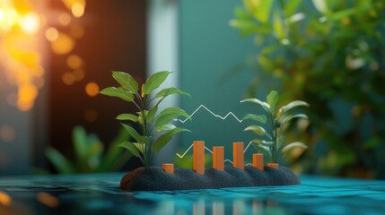 Natural Growth Representation with Green Plants and Financial Graphs Reflecting Eco-Friendly Economic Development Strategies