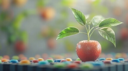 Creative Image of Apple with Leaves Representing Nourishment and Growth in Investment and Business Strategies