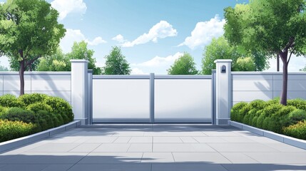 Serene Outdoor Scene with Lush Greenery and Calm Cloudy Sky in a Tranquil Setting