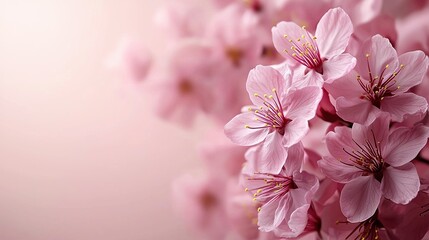 Pink cherry blossoms in soft focus create serene and cinematic atmosphere