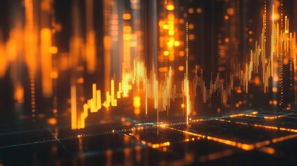 Dynamic Orange Data Visualization Illuminating Market Trends and Financial Analytics Through Captivating Patterns and Growth Indicators in a High-Tech Environment