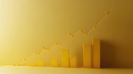 Engaging Yellow Graph with Rising Trends and Bar Charts Representing Positive Growth and Financial Success in a Bright and Cheerful Aesthetic