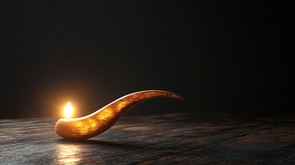 Elegant Wooden Candle with a Gentle Flame Illuminating a Dark Background Creating a Sense of Warmth and Serenity in a Minimalist Setting