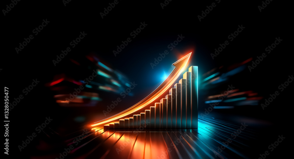 Poster a glowing orange staircase with arrow steps ascends against a dark backdrop with blurry blue and ora