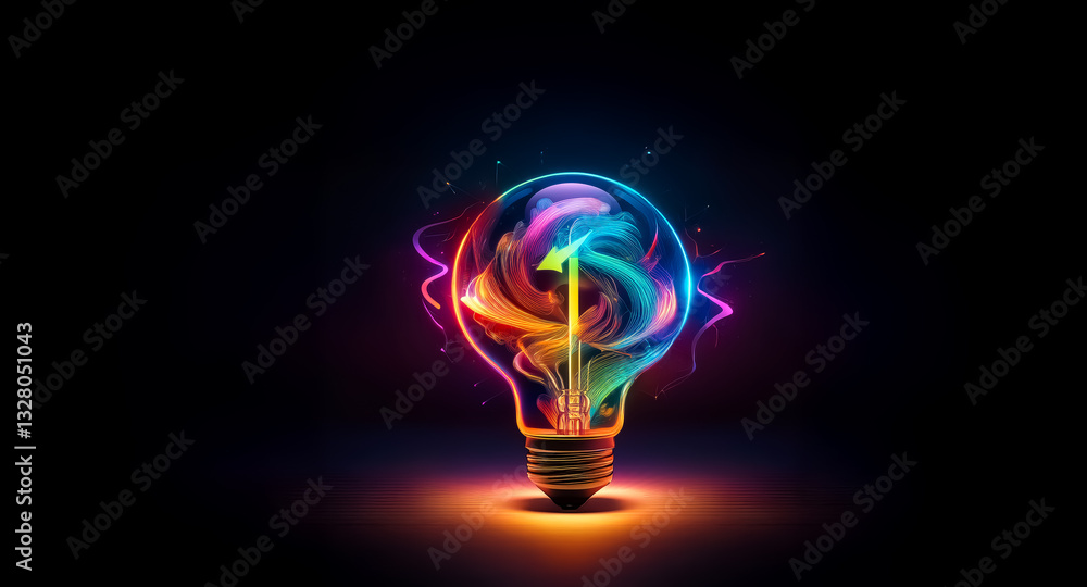 Poster a vibrant lightbulb emits glowing multicolored smoke from within against a stark black background. t