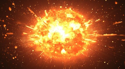 Fototapeta premium Explosive Fireball with Bright Orange Flare and Sparks Erupting Against Dark Background in Dynamic Motion