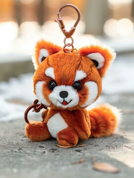 A plush red panda keychain. AI.