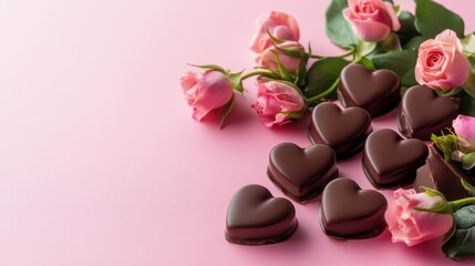 Romantic Valentine's Day Chocolate Hearts and Roses