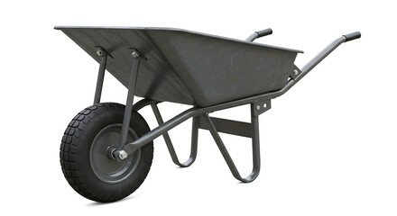 Wheelbarrow Gray Metal Construction Tool Isolated for Yard Work and Gardening