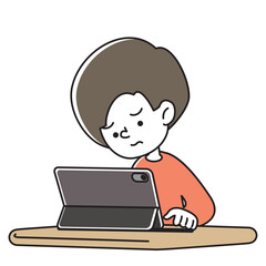 タブレット学習で悩んでいる子供のベクターイラスト