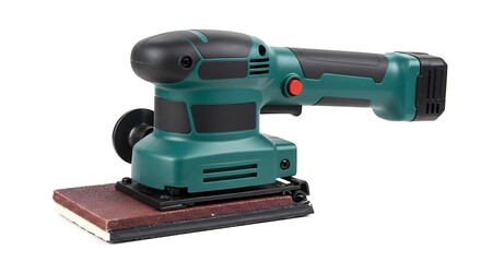 Fototapeta premium Cordless Palm Sander with Sandpaper Pad on White Background Studio Shot