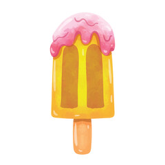 Ice cream clip art, clip art ice cream, ice cream vector, hand drawn watercolor painting of ice cream on stick, isolated on white background