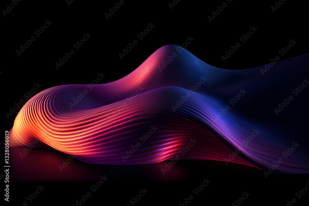 Poster a purple and red gradient, three-dimensional shape on a black background. the material has a plastic