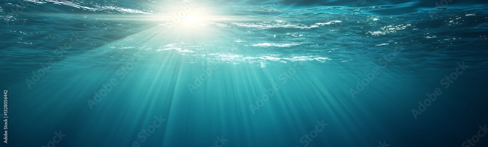 Poster sunlight filters through clear ocean water, creating a serene underwater scene.