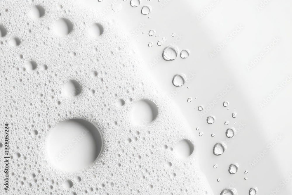 Poster Close-Up of Water Droplets on Smooth White Surface Creating Texture