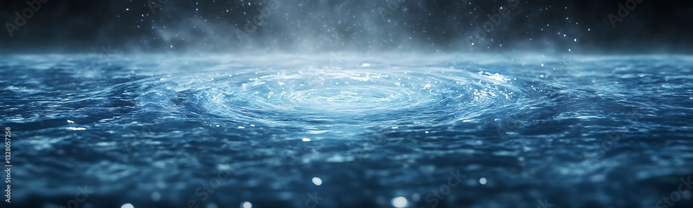 Poster water surface with ripples and mist, creating a serene and tranquil atmosphere.