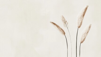 Elegant Pampas Grass Minimalist Botanical Art Print Beige Neutral Tones Home Decor Wall Art