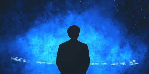 Silhouette Of A Person Viewing A Stadium Lit At Night