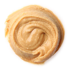 Sample of tasty nut butter isolated on white, top view