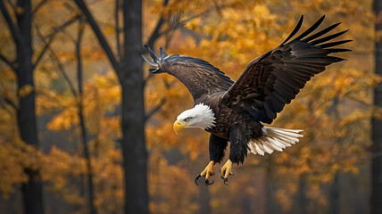 bald eagle soars through the sky,