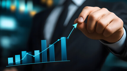 Professional Businessman Analyzing Digital Graph Data Overlay Illustration