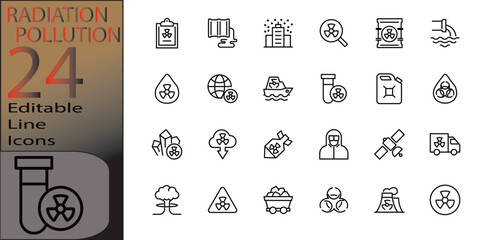 radiation pollution icon set Line  cannot be edited already expanded and merged