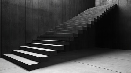 Fototapeta premium Monochromatic Modern Staircase Architecture: A Study in Dark Concrete and Minimalist Design