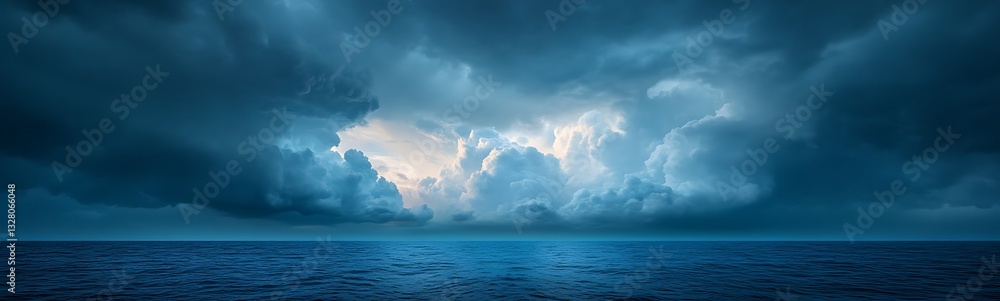 Fototapete moody ocean scene with dark clouds and a hint of light breaking through.