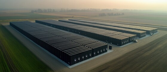 Aerial View of a Massive Data Center in Rural Setting
