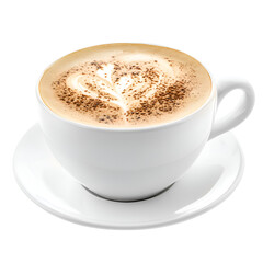 Delicious Hot Cappuccino with Milk Foam in White Cup isolated on transparent background. Perfect for Cafe Menus, Coffee Shop Branding