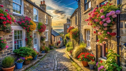 Obraz premium Captivating Portrait of an Old Cobblestone Street in St. Ives, Cornwall - Historic Charm and Coastal Beauty