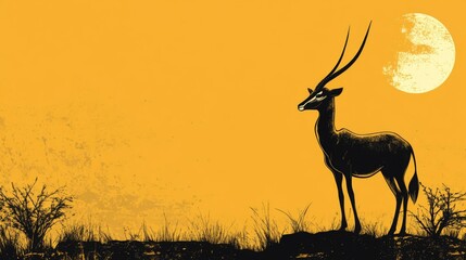 Naklejka premium Silhouette of Antelope at Sunset with Full Moon