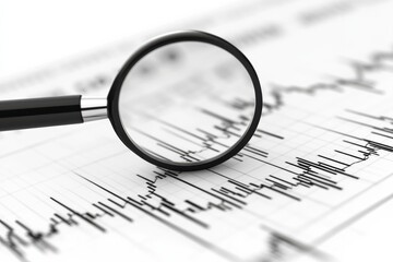 Fototapeta premium Close-Up of Magnifying Glass on Economic Data Chart Analysis
