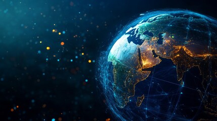 Obraz premium Glowing Digital Earth Network at Night