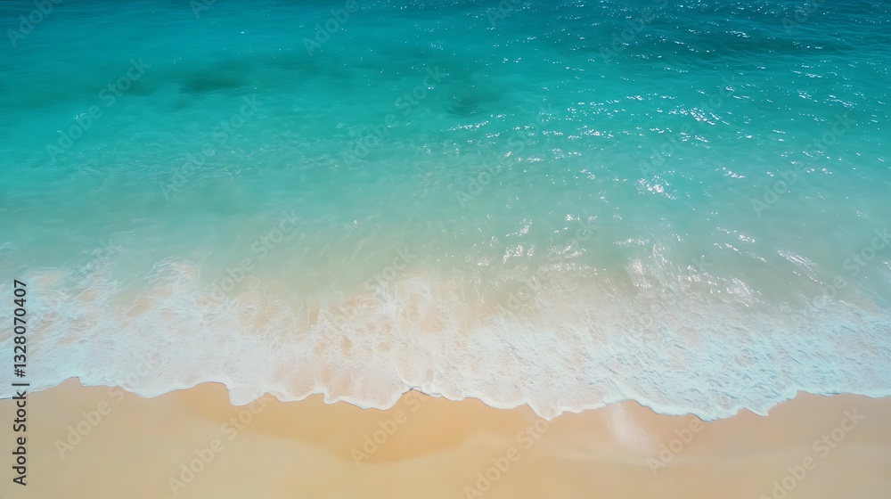 Poster serene beach scene with gentle waves lapping at soft sandy shore.
