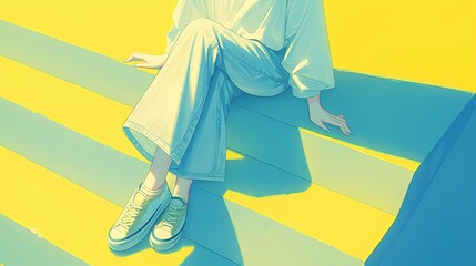 Beautiful illustration of a woman sitting on stairs, great for b