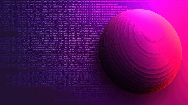 Abstract Digital Sphere with Binary Code Background in Purple Gradient