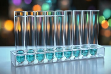 Colorful Test Tubes in a Rack with Shimmering Bokeh Background
